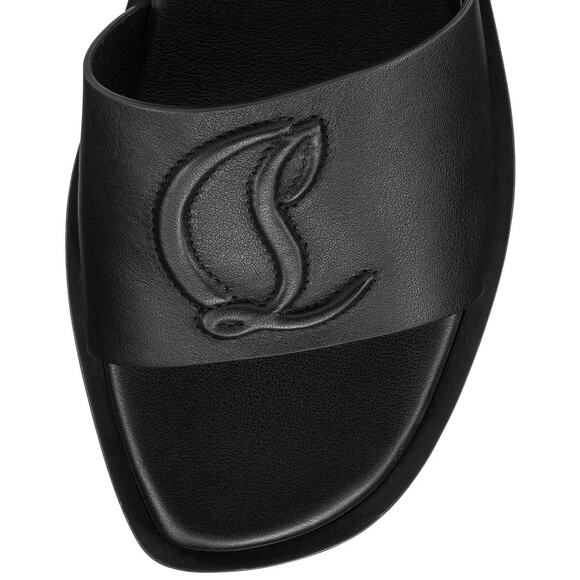 Christian Louboutin CL Mule Flat Black Leather Logo Slide Slip On Sandal 38.5 - Picture 10 of 16